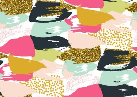 Vector seamless pattern with hand drawn gold glitter textured brush strokes Ilustración de archivo