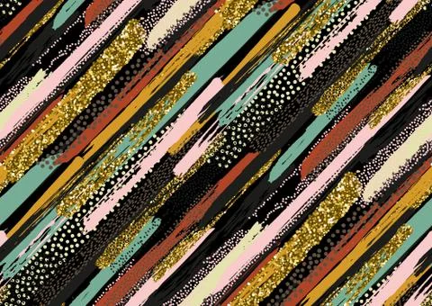 Vector seamless pattern with hand drawn gold glitter textured brush strokes Stock Illustration