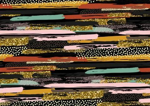 Vector seamless pattern with hand drawn gold glitter textured brush strokes Stock Illustration