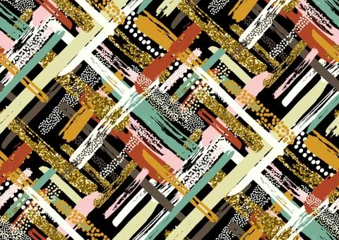 Vector seamless pattern with hand drawn gold glitter textured brush strokes Stock Illustration