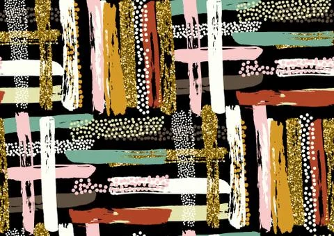 Vector seamless pattern with hand drawn gold glitter textured brush strokes Stock Illustration