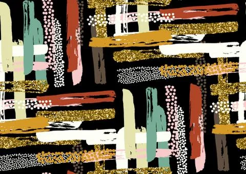 Vector seamless pattern with hand drawn gold glitter textured brush strokes Stock Illustration