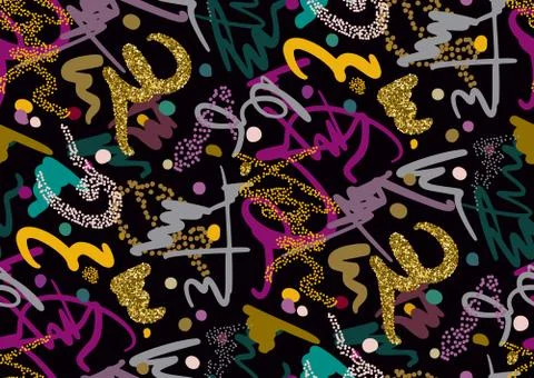 Vector seamless pattern with hand drawn brush strokes and stripes hand painte Stock Illustration