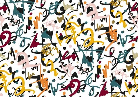 Vector seamless pattern with hand drawn brush strokes and stripes hand painte Stock Illustration