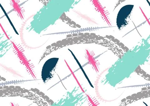 Vector seamless pattern with hand drawn textured brush strokes and stripes .. Stock Illustration