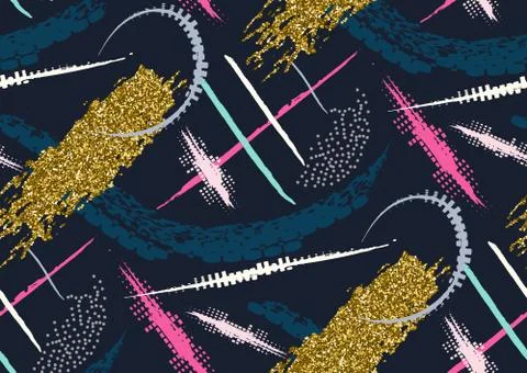 Vector seamless pattern with hand drawn gold glitter textured brush strokes.. Stock Illustration