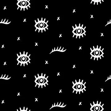 Vector Seamless pattern with hand drawn eyes Stock Illustration