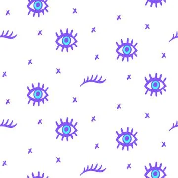 Vector Seamless pattern, hand drawn eyes doodle Stock Illustration