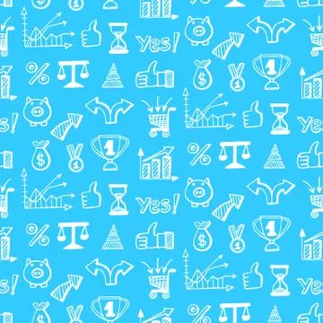 Vector seamless pattern with hand drawn business doodle icons 库存插图