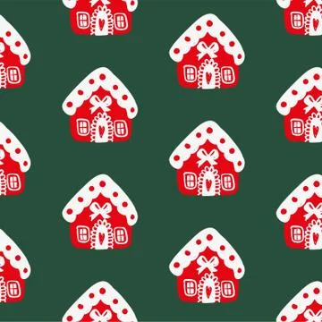 Vector seamless pattern with hand drawn doodle Christmas house Illustrazione stock