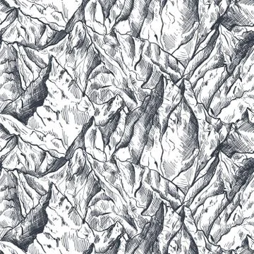 Vector seamless pattern with hand drawn graphic mountain ranges 库存插图