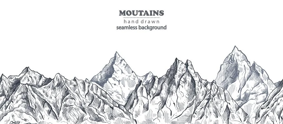 Vector seamless pattern with hand drawn graphic mountain ranges Stock Illustration