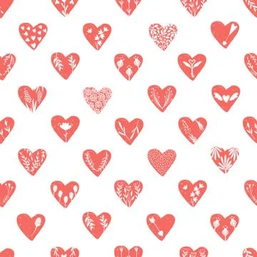 Vector seamless pattern with hand drawn hearts isolated on transparent Illustrazione stock