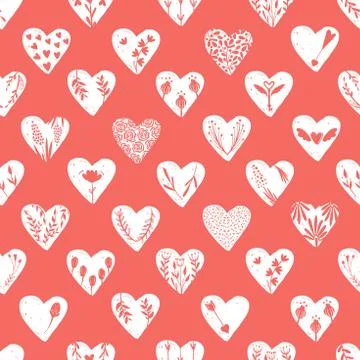 Vector seamless pattern with hand drawn hearts isolated on transparent Stock Illustration