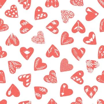 Vector seamless pattern with hand drawn hearts isolated on transparent Stock Illustration
