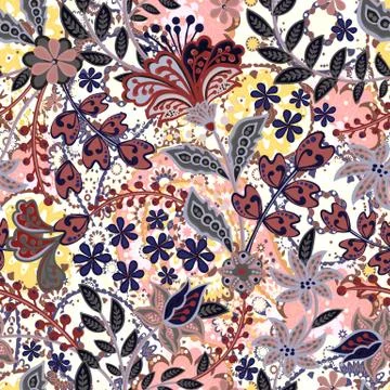 Vector seamless pattern with hand drawn henna mehndi floral elements. Beautiful Illustrazione stock