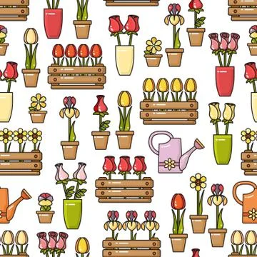 Vector seamless pattern of hand drawn line art flower. Illustrazione stock