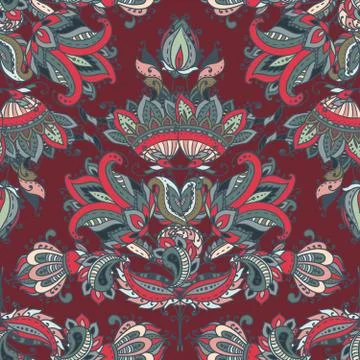 Vector seamless pattern with hand drawn paisley floral elements. イラスト素材