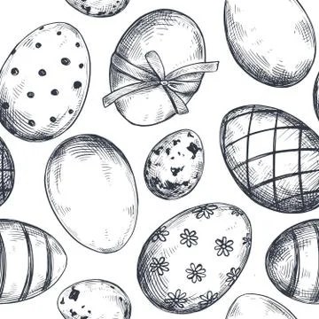Vector seamless pattern with hand drawn ornate Easter eggs. Stock Illustration