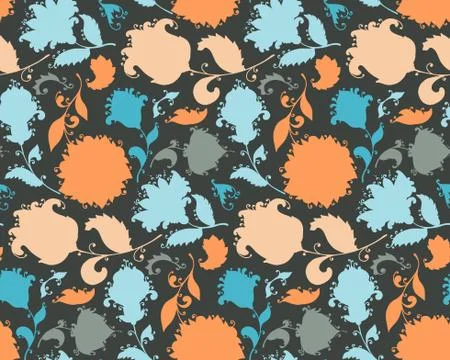 Vector seamless pattern with hand drawn paisley floral elements. イラスト素材