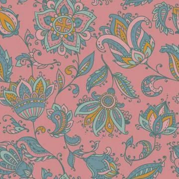 Vector seamless pattern with hand drawn paisley floral elements. Illustrazione stock
