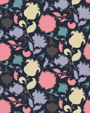 Vector seamless pattern with hand drawn paisley floral elements. イラスト素材
