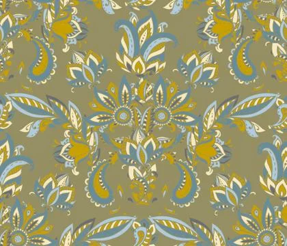 Vector seamless pattern with hand drawn paisley floral elements. Stock Illustration