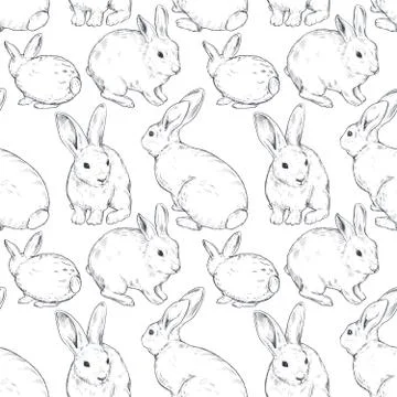 Vector seamless pattern with hand drawn rabbits. Illustrazione stock