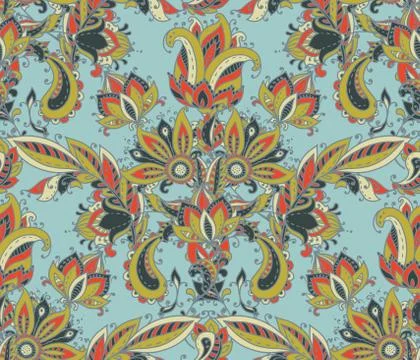 Vector seamless pattern with hand drawn paisley floral elements. Stock Illustration