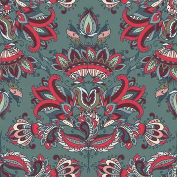 Vector seamless pattern with hand drawn paisley floral elements. イラスト素材