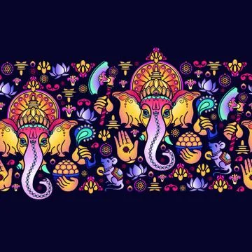 Vector seamless pattern of hand drawn Hindu God Ganesha. Illustrazione stock
