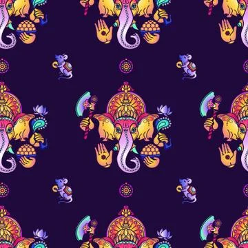 Vector seamless pattern of hand drawn Hindu God Ganesha. Stock Illustration