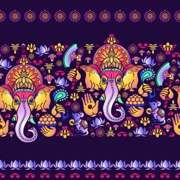 Vector seamless pattern of hand drawn Hindu God Ganesha. Illustrazione stock
