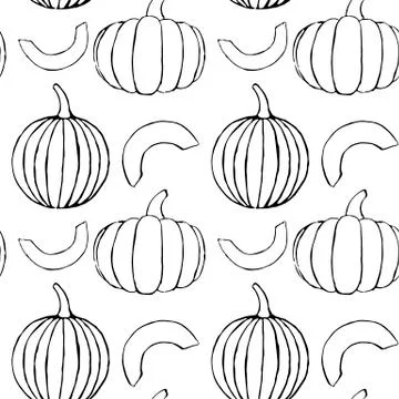 Vector seamless pattern with hand drawn outline pumpkins イラスト素材