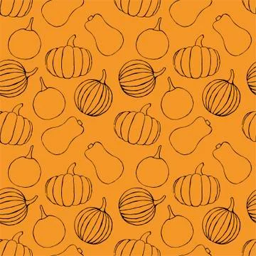 Vector seamless pattern with hand drawn outline pumpkins Stock Illustration