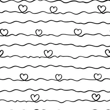 Vector seamless pattern with hand drawn scribble and hearts. Illustrazione stock