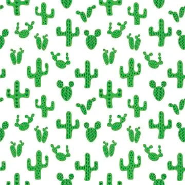 Vector seamless pattern with hand drawn cactuses .Scandinavian style. Illustrazione stock
