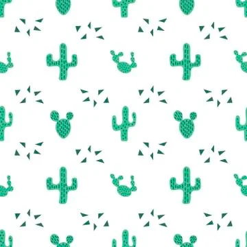 Vector seamless pattern with hand drawn cactuses . Modern design for fabric 스톡 일러스트