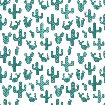 Vector seamless pattern with hand drawn cactuses . Vector Desert plants. Stock Illustration