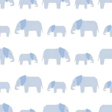 Vector Seamless pattern with hand drawn silhouette elephants and baby elephan Stock Illustration