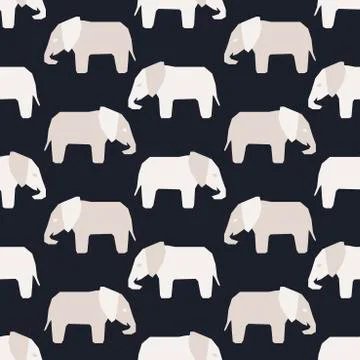 Vector Seamless pattern with hand drawn silhouette elephants . Background in  Illustrazione stock