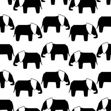 Vector Seamless pattern with hand drawn silhouette elephants . Background in  Stock Illustration