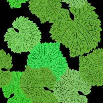 Vector seamless pattern with hand drawn wine grape leaves. Beautiful design e Illustrazione stock