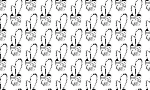 Vector seamless pattern with hand drawn cactus Illustrazione stock