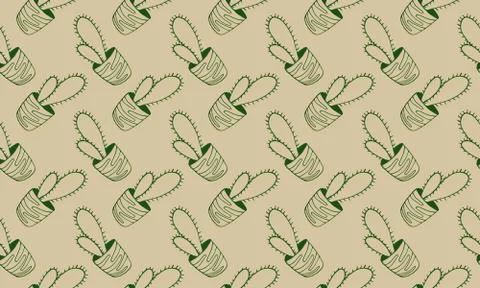 Vector seamless pattern with hand drawn cactus Stock Illustration