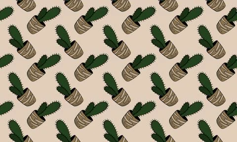 Vector seamless pattern with hand drawn cactus Illustrazione stock