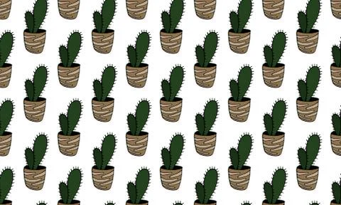 Vector seamless pattern with hand drawn cactus Stock Illustration