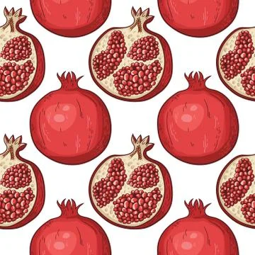 Vector seamless pattern with hand drawn pomegranates Stock Illustration