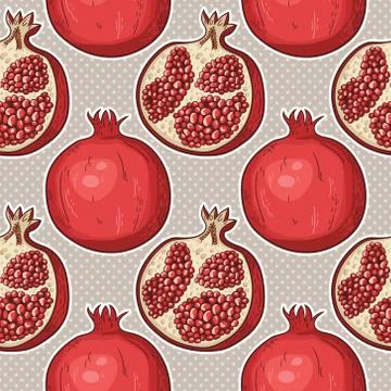 Vector seamless pattern with hand drawn pomegranates Stock Illustration
