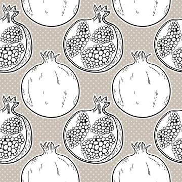 Vector seamless pattern with hand drawn pomegranates Stock Illustration